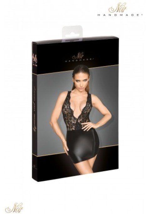 NOIR HANDMADE - ROBE WETLOOK DENTELLE DECOLLETE PROFOND DOS NU