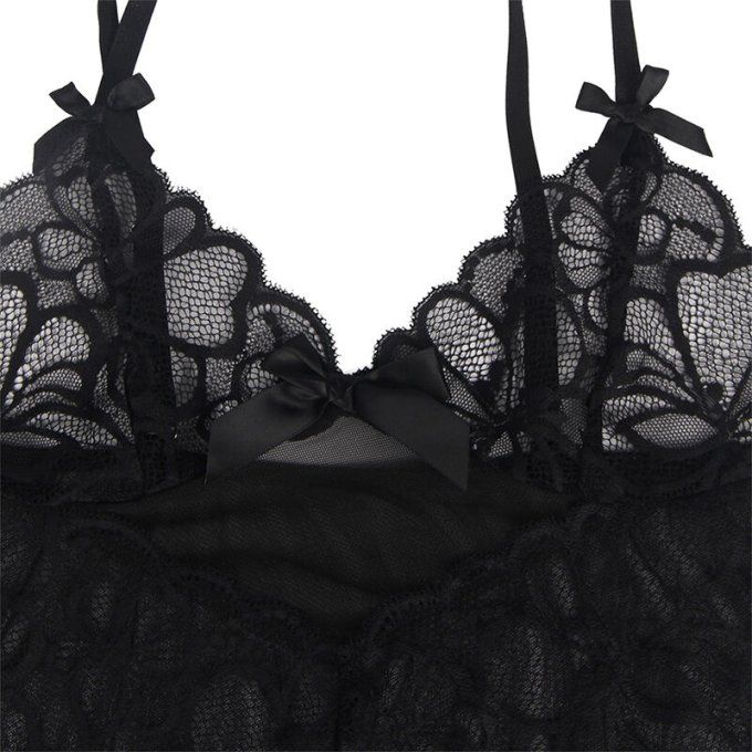 SUBBLIME - BABYDOLL BRETELLES RÉGLABLES ET DENTELLE TRANSPARENTE IMPRIMÉ FLORAL NOIR