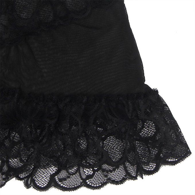 SUBBLIME - BABYDOLL BRETELLES RÉGLABLES ET DENTELLE TRANSPARENTE IMPRIMÉ FLORAL NOIR