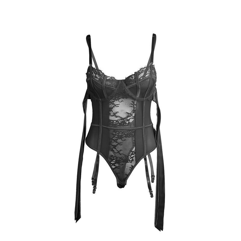 SUBBLIME - 955496 BODY EN DENTELLE AVEC NŒUDS ET JARRETELLES NOIR3