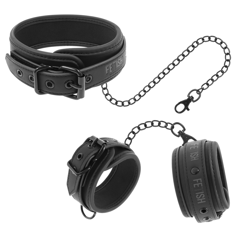 FETISH SUBMISSIVE - COLLIER ET MENOTTES EN CUIR VÉGAN AVEC DOUBLURE EN NOPRÈNE1