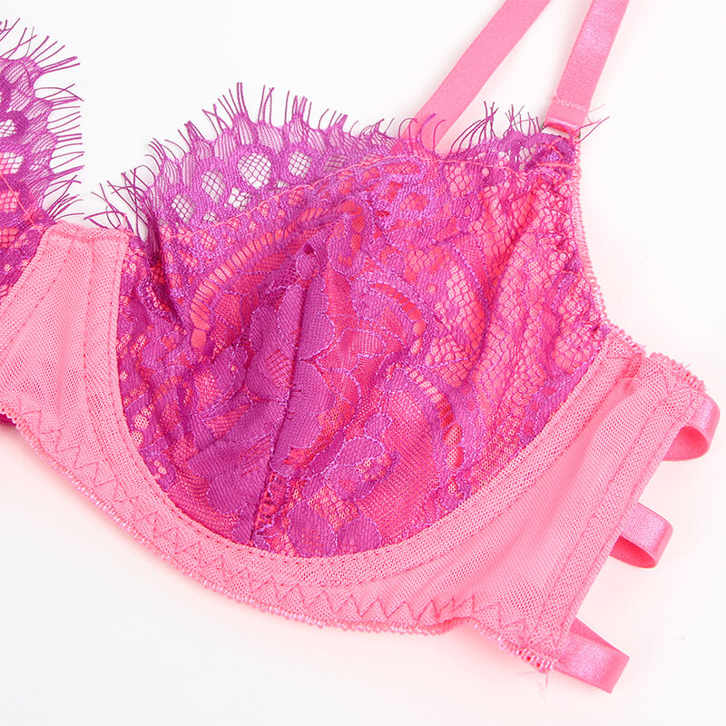 SUBBLIME - 955359 ENSEMBLE SOUTIEN-GORGE AVEC DENTELLE ET LIENS JARRETELLES ROSE ET VIOLET8