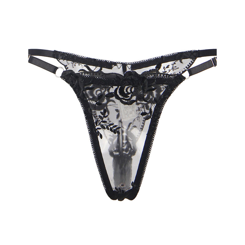 SUBBLIME - ENSEMBLE 3 PIÈCES SOUTIEN-GORGE + STRING + JARRETIÈRE IMPRIMÉ FLORAL NOIR6