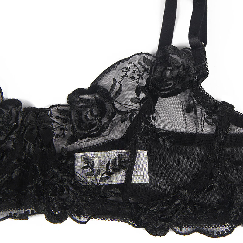 SUBBLIME - ENSEMBLE 3 PIÈCES SOUTIEN-GORGE + STRING + JARRETIÈRE IMPRIMÉ FLORAL NOIR8