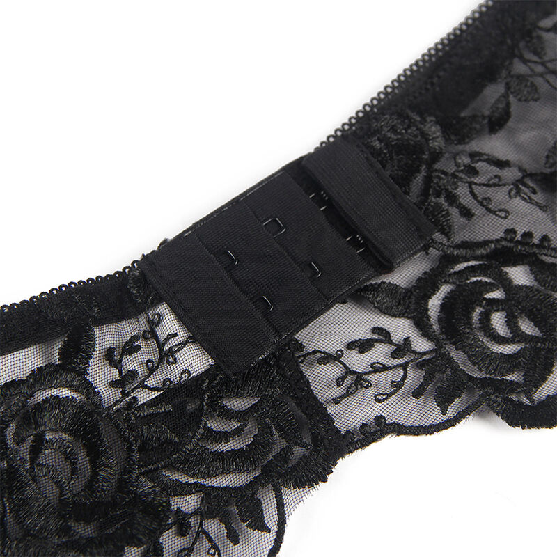 SUBBLIME - ENSEMBLE 3 PIÈCES SOUTIEN-GORGE + STRING + JARRETIÈRE IMPRIMÉ FLORAL NOIR9