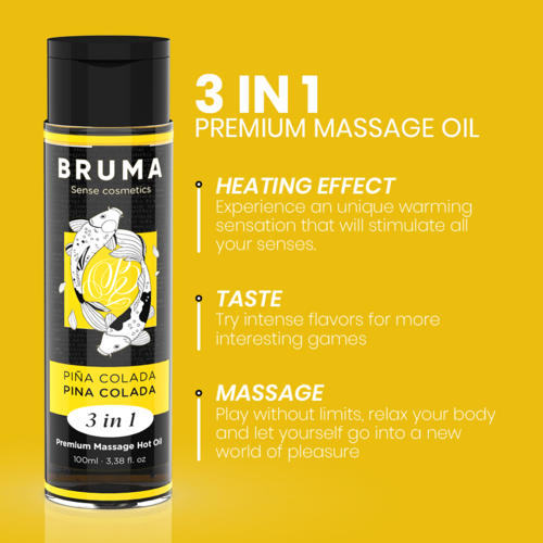 BRUMA - HUILE DE MASSAGE PREMIUM EFFET CHALEUR SAVEUR PINA COLADA 3 EN 1 - 100 ML3