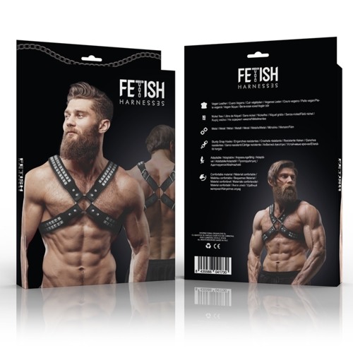 FETISH SUBMISSIVE ATTITUDE - HARNAIS EN CUIR ÉCOLOGIQUE POUR HOMMES POITRINE CROISÉE AVEC RIVETS3