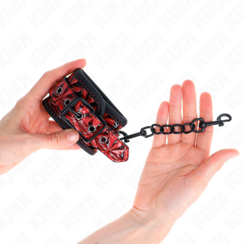KINK - MENOTTES POIGNETS MOTIF DIAMANT ROUGE FONCÉ2