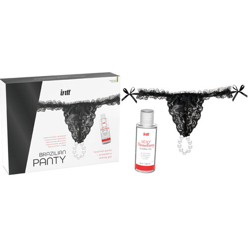 INTT RELEASES - CULOTTE BRÉSILIENNE NOIRE AVEC PERLES ET GEL LUBRIFIANT 50 ML2