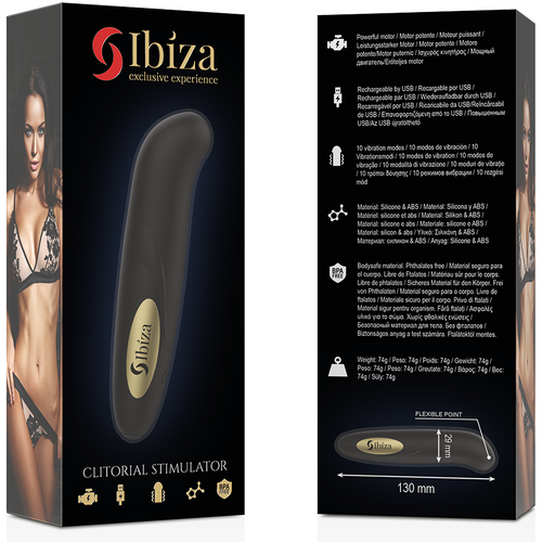 IBIZA - STIMULATEUR DE CLITORIS CHARGEUR USB 10 MODES DE VIBRATION DORÉ 13 X 2,94