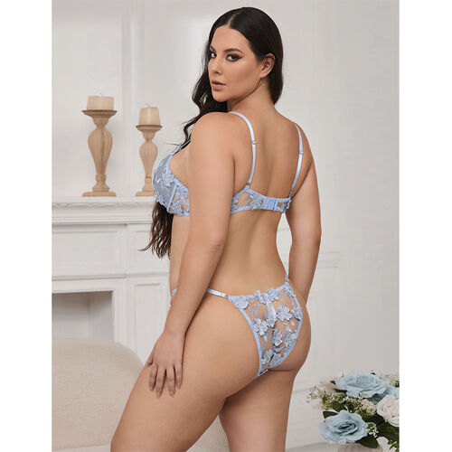 SUBBLIME - 957636 ENSEMBLE SOUTIEN-GORGE ET CULOTTE BRODÉS DE FLEURS BLEU CIEL3