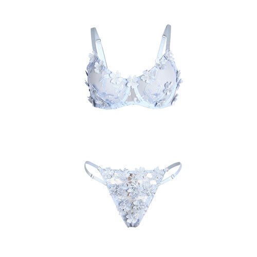 SUBBLIME - 957636 ENSEMBLE SOUTIEN-GORGE ET CULOTTE BRODÉS DE FLEURS BLEU CIEL4
