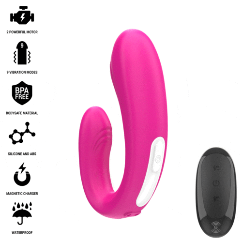 INTENSE - JANET DOUBLE STIMULATEUR ET VIBRATEUR EN U AVEC TÉLÉCOMMANDE ROSE