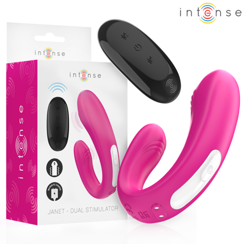 INTENSE - JANET DOUBLE STIMULATEUR ET VIBRATEUR EN U AVEC TÉLÉCOMMANDE ROSE1