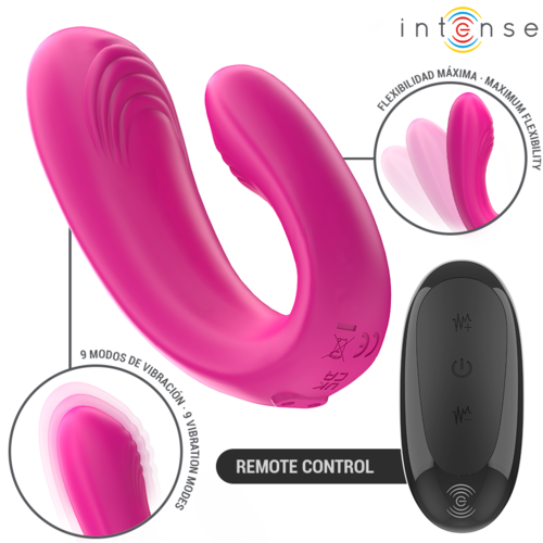 INTENSE - JANET DOUBLE STIMULATEUR ET VIBRATEUR EN U AVEC TÉLÉCOMMANDE ROSE2
