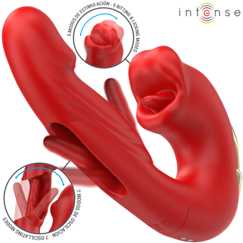 INTENSE - NATHY DOUBLE VIBRATEUR AVEC BOUCHE STIMULANTE MULTIFONCTION ROUGE1