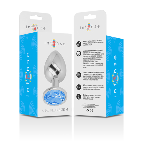 INTENSE - PLUG ANAL EN MÉTAL ALUMINIUM AVEC VERRE BLEU TAILLE M5