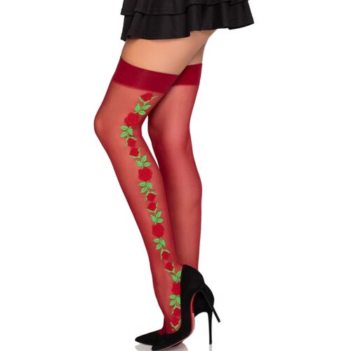 LEG AVENUE - BAS auto-fixant 1957 À FLEURS ROUGES - TAILLE UNIQUE1