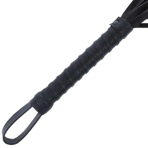 FOUET DE BONDAGE NOIR AVEC MANCHE EN CUIR – Image 2